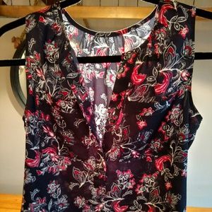 Button down silky top navy/red